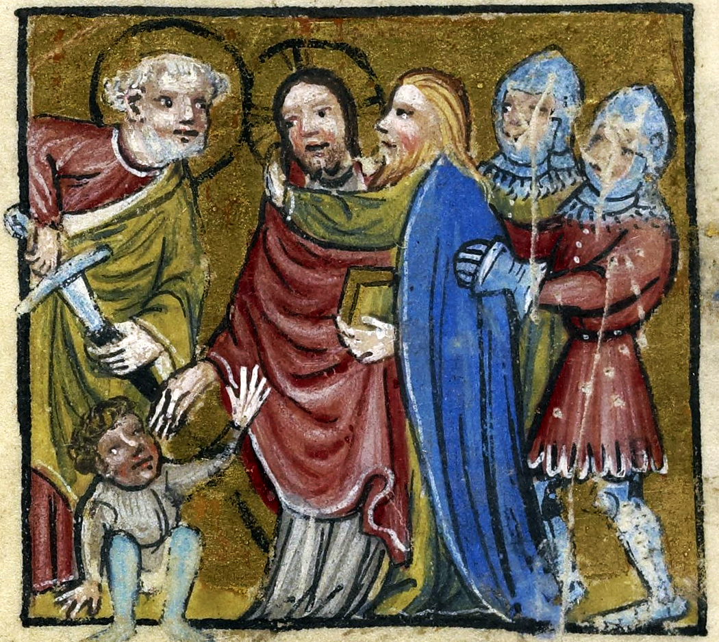 Judas in the moment of betrayal, UPenn Ms. Codex 1566, fol. 29v